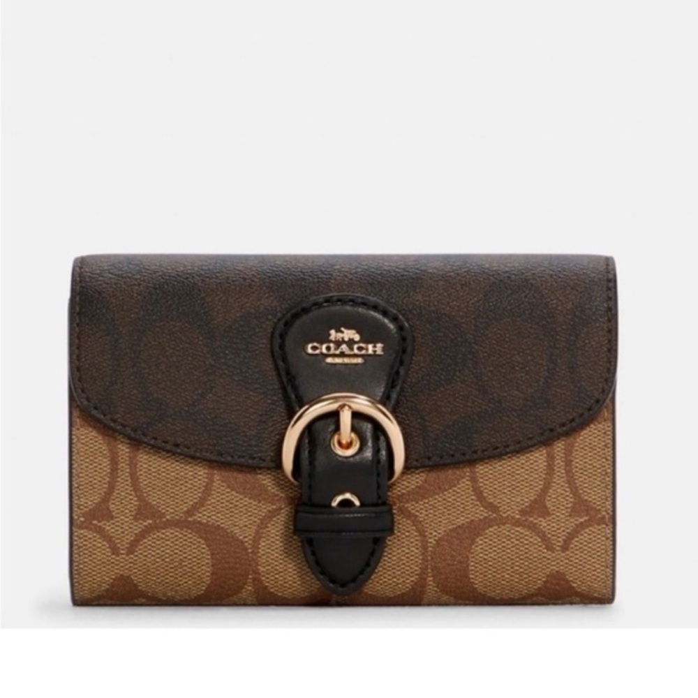 Coach Kleo Wallet Brown/Khaki In Blocked Signature Canvas C6897
